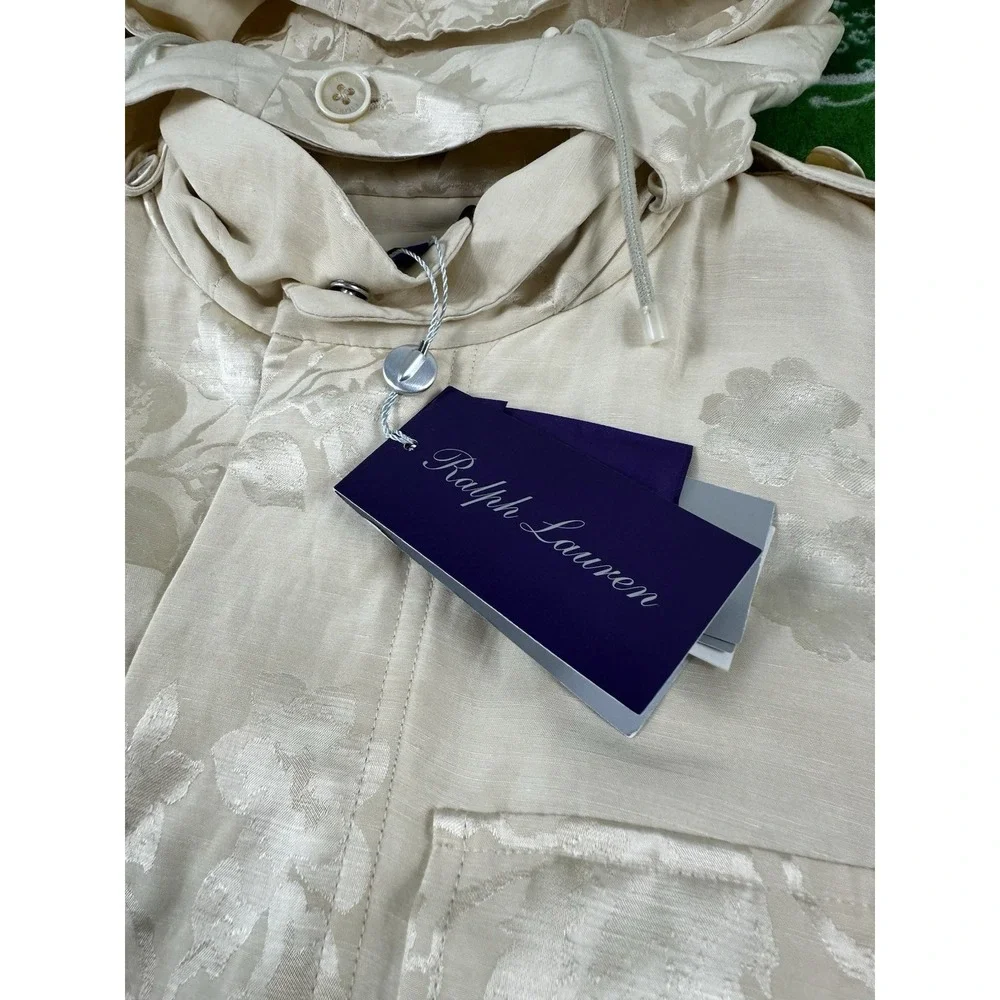 Ralph Lauren Purple Label Ivory Linen Blend Floral Hooded Padded Jacket SZ 4 NWT - Picture 8 of 14
